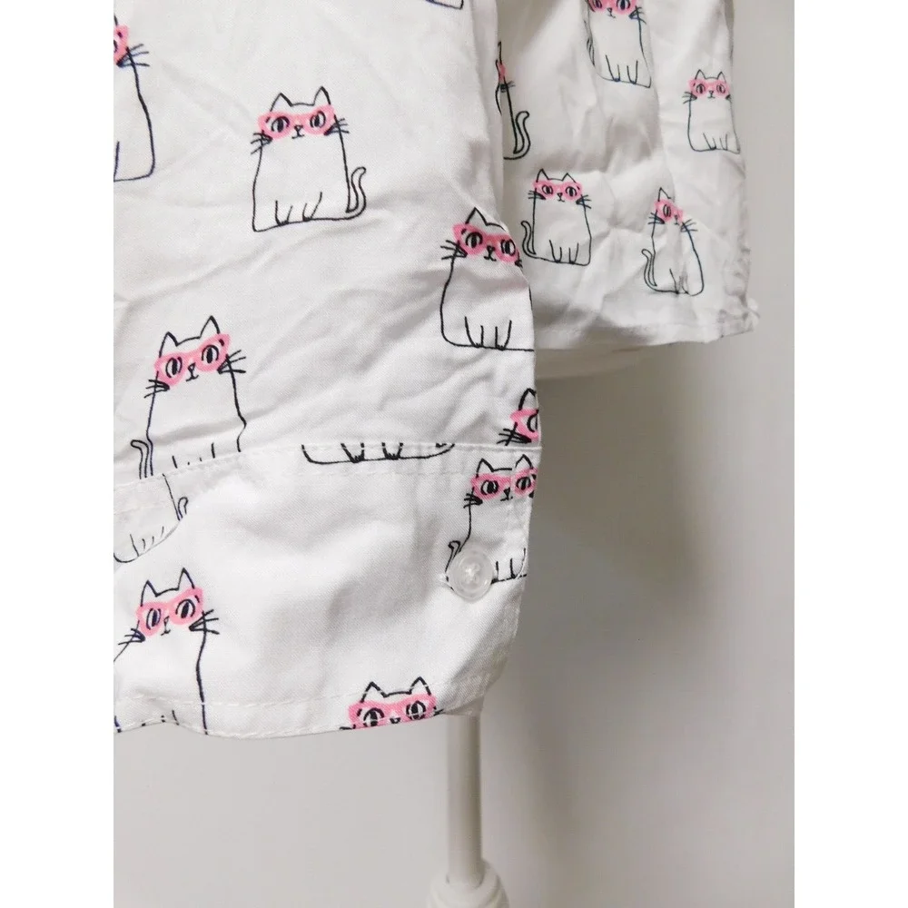 Justice Girls White Blouse with Cats Size 20 Ties in front at waist‎
